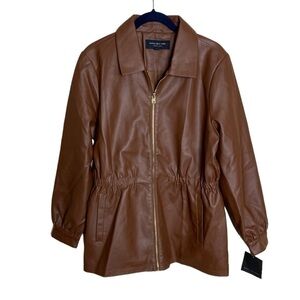NWT Andrew Marc Faux Leather Jacket in Chocolate Brown size Large